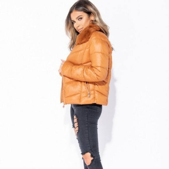 Long Sleeve Faux Fur Collar Padded Puffer Jacket - Picture 2 of 9
